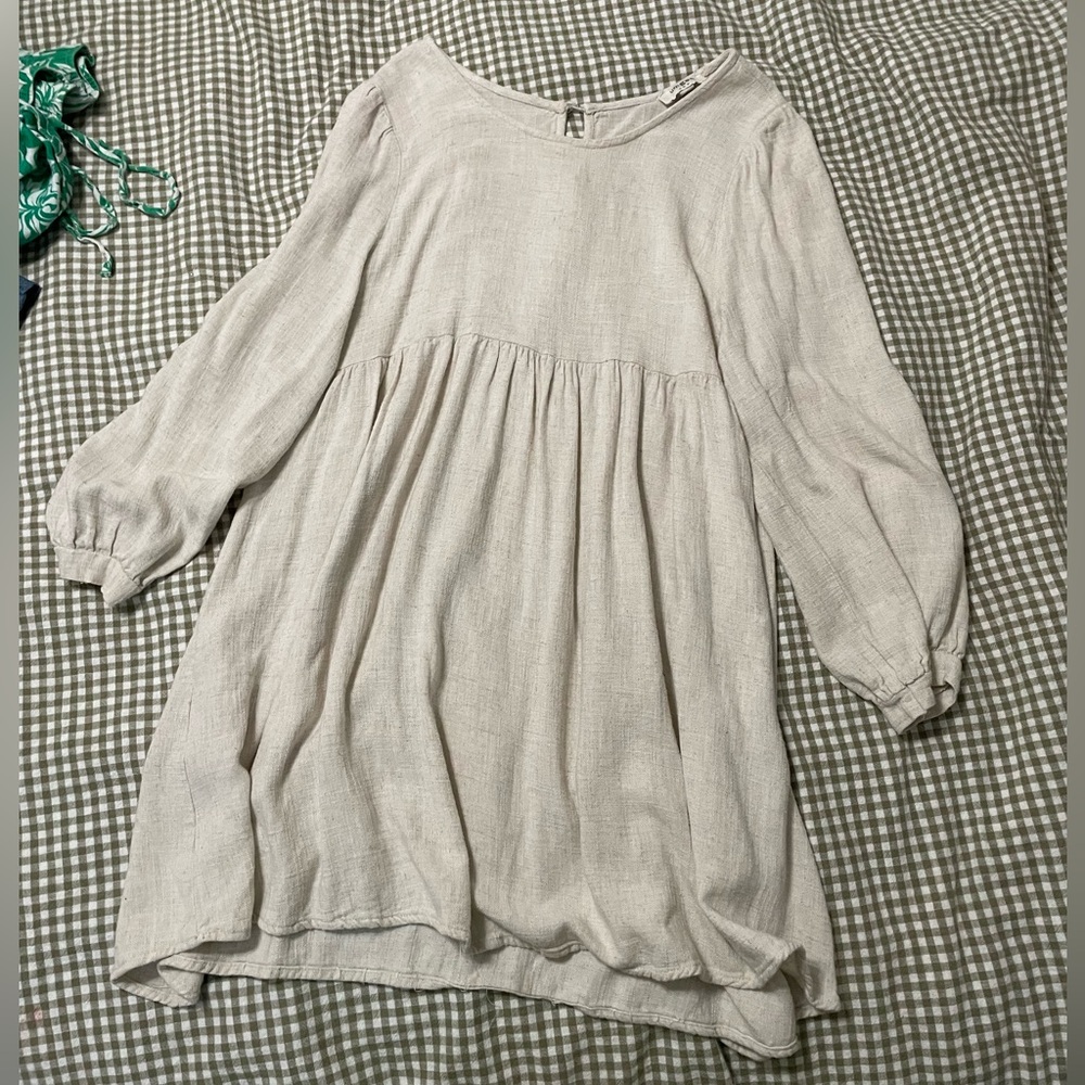 Umgee Cream Linen Dress with 3/4 Sleeves Graduation Dress Bridal Shower Dress